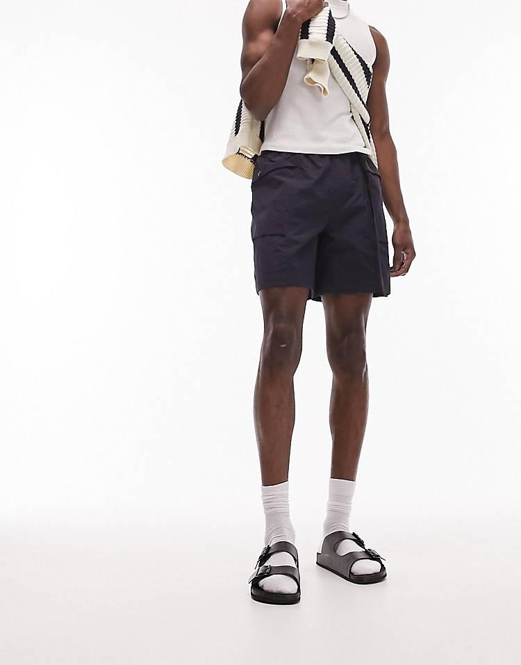 Topman belted cargo shorts in blue